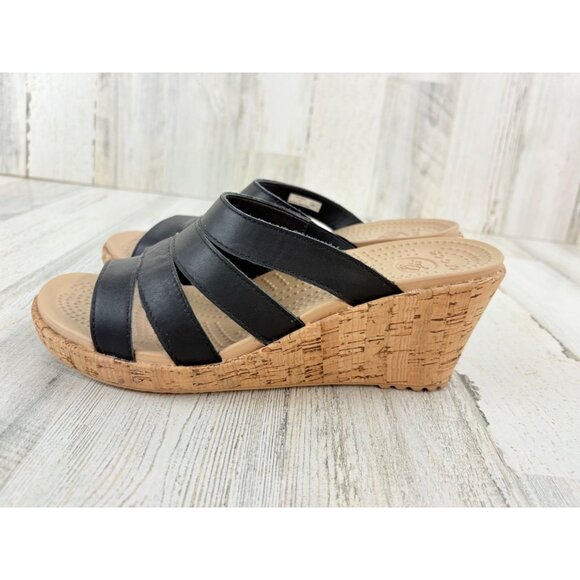 Crocs A Leigh Wedge Sandals Womens 9 Strappy Slip On Comfort Shoes Cork Heel - Picture 6 of 12